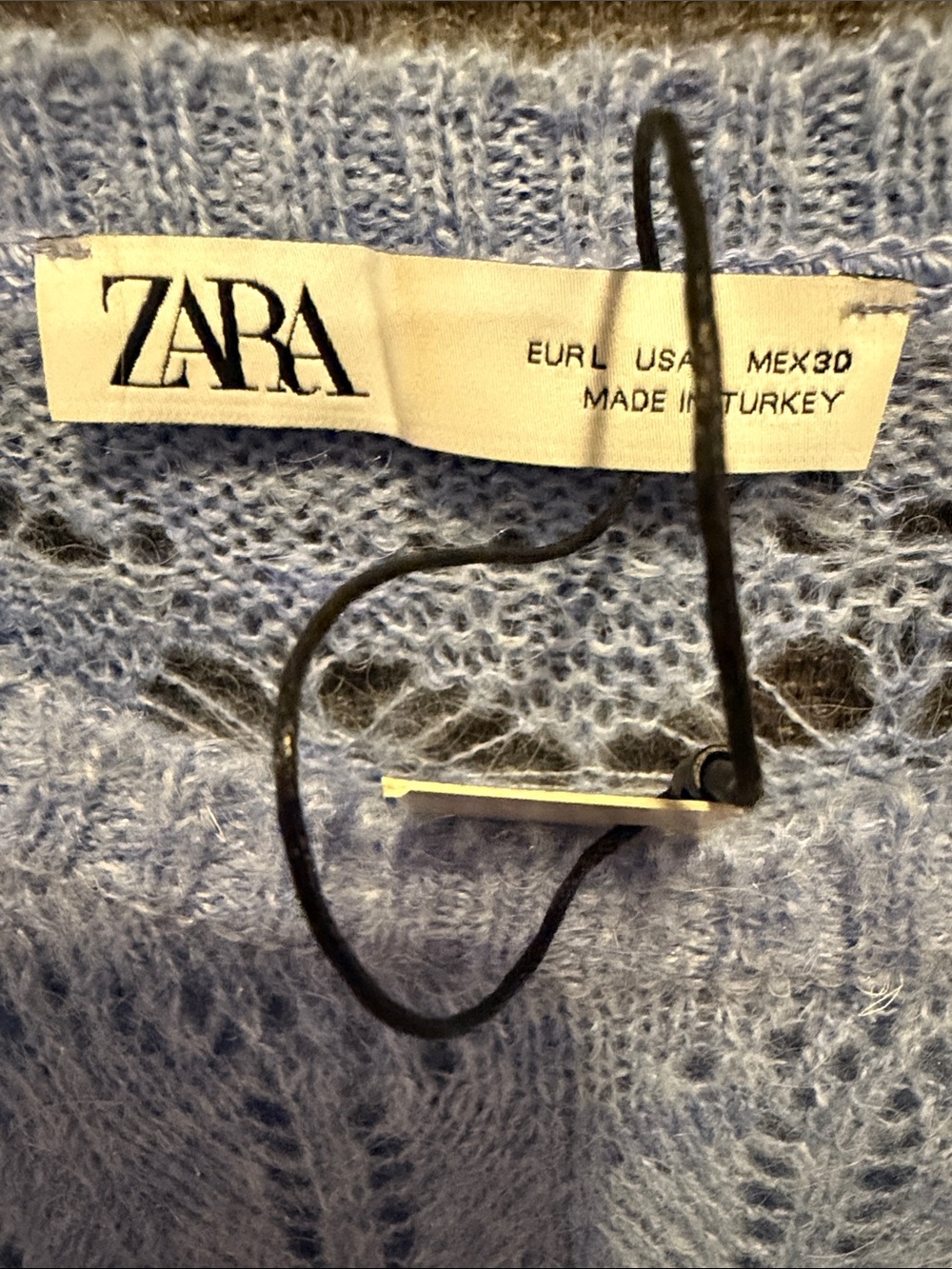 Zara Pale Blue Lace-Open Knit Crewneck Sweater - Picture 3 of 6